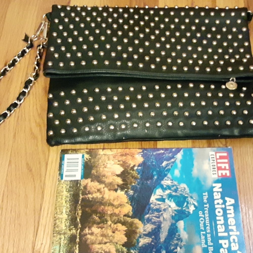 Gold detailed rock chic clutch, messenger bag